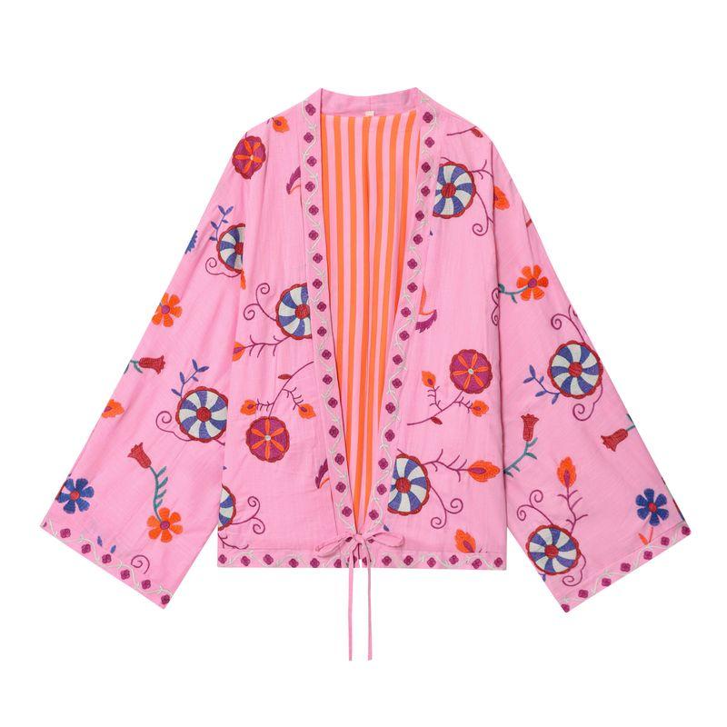 

Kaslead Новая женская одежда Западный стиль Мода Свободный кардиган с вышивкой На шнуровке Верхняя одежда 2855202 Pink M