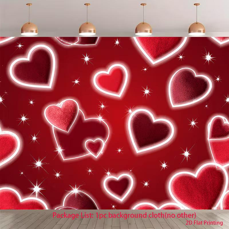 

2D Neon Red Hearts Backdrop, Glowing Love Hearts with Sparkles 47.2x31.5inch/120*80cm