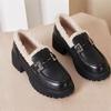 British Style Platform Velvet Loafers Women's 2025 New Autumn and Winter Small Leather Shoes Fluffy Warm One-pedal Cotton Shoes
