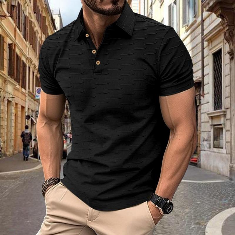 

Textured Pattern Polo Shirt Short Sleeve Slim Fit Casual Button-Down Daily Top 3XL