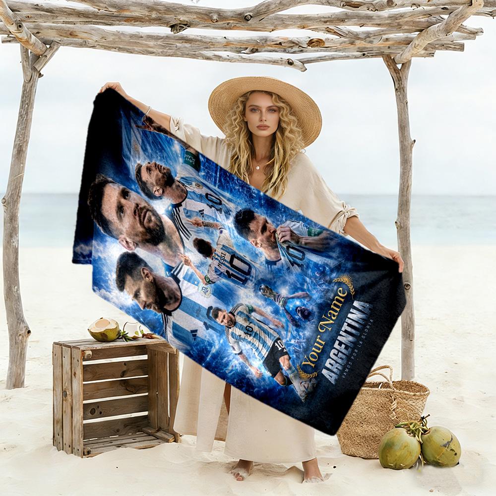 Football Messi Personalized Name Beach Towel Super Soft Microfiber Quickdry Fabric