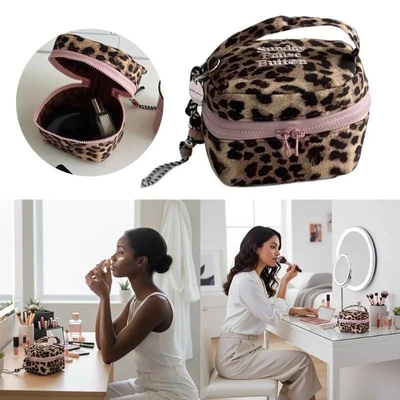 Waterproof Leopard Print Square Storage Box Handheld Zipper Design Makeup Bag Storage Case Home Travel