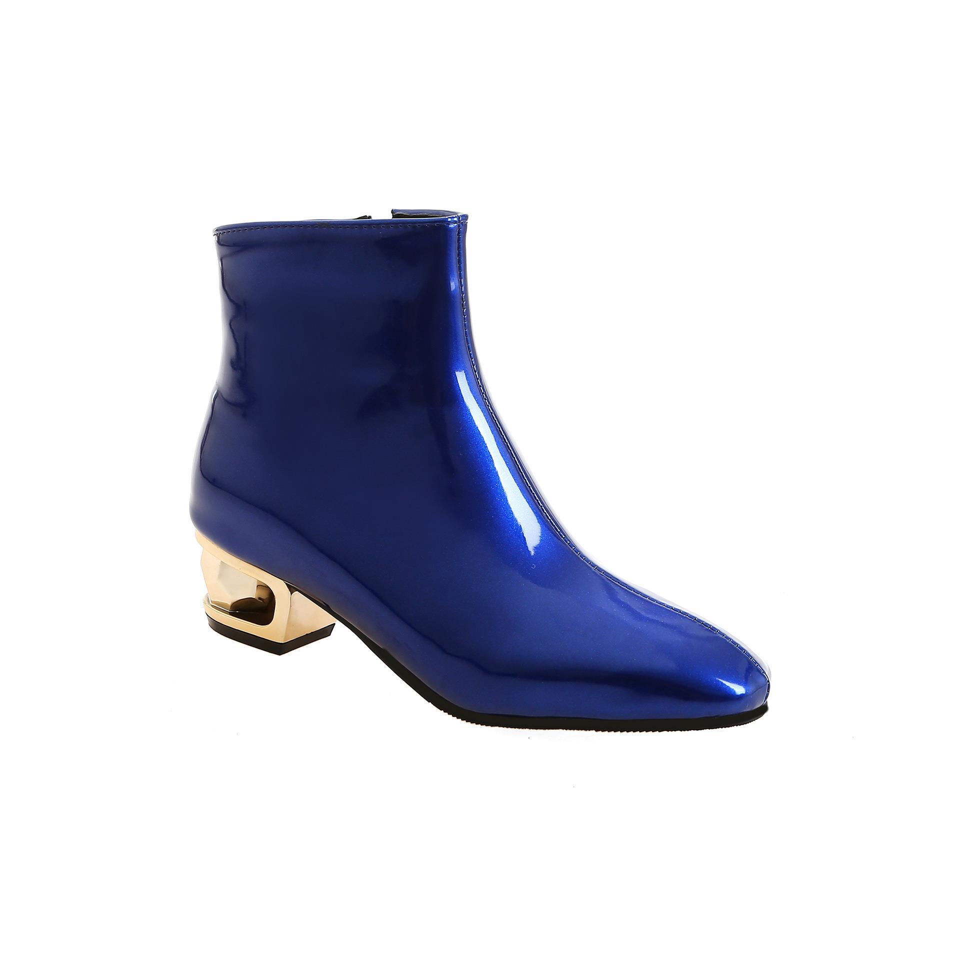 

Зимние женские ботильоны 2025 года, высококачественные ботинки на квадратном каблуке 3 см, для вечеринок и клубов в Европе и Америке, с металлическим каблуком 45 синий