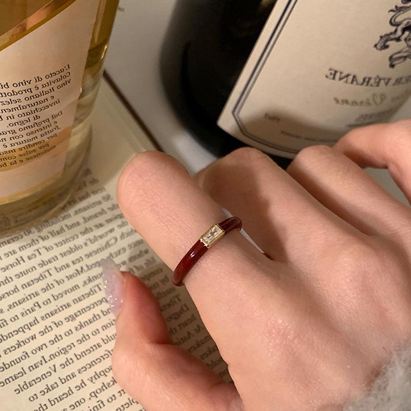 Red Zircon Drip Oil Open Ring - Women's Luxury Retro Fashion