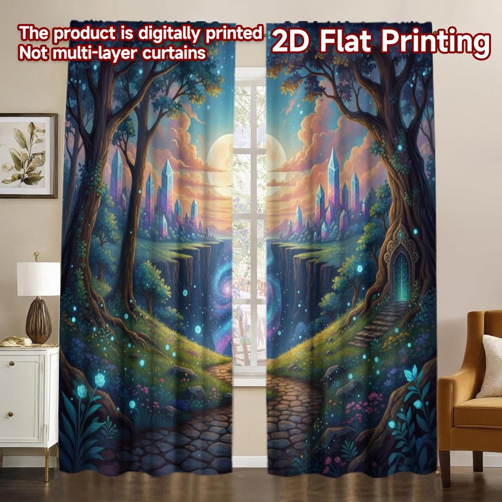 

Set Of 2 Flat Printing Colorful Spring Curtain Easter Bunny Eggs Durable Polyester Fabric Without Made W100*H70(CM)-Grommet top&2PCS