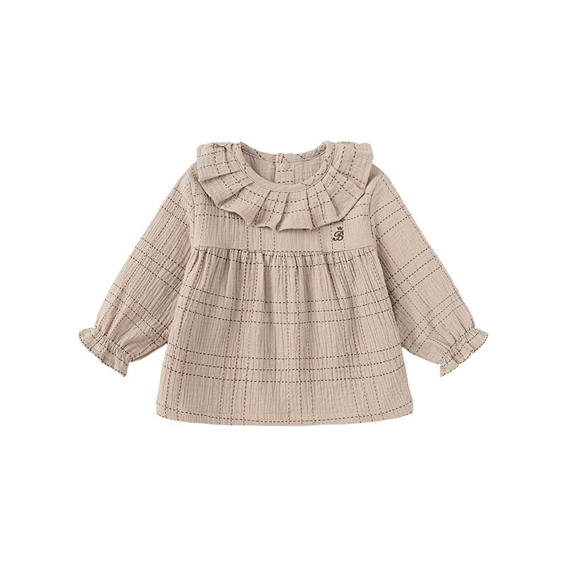 Babylove Girls  Ruffle Collar Long Sleeve Cotton Gauze T-Shirt 110
