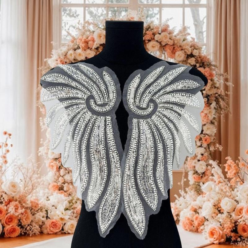 Pearlescent Applique Embroidered Wing Accessory Hand Sewn Sequins And Beads For Wedding Party Attire