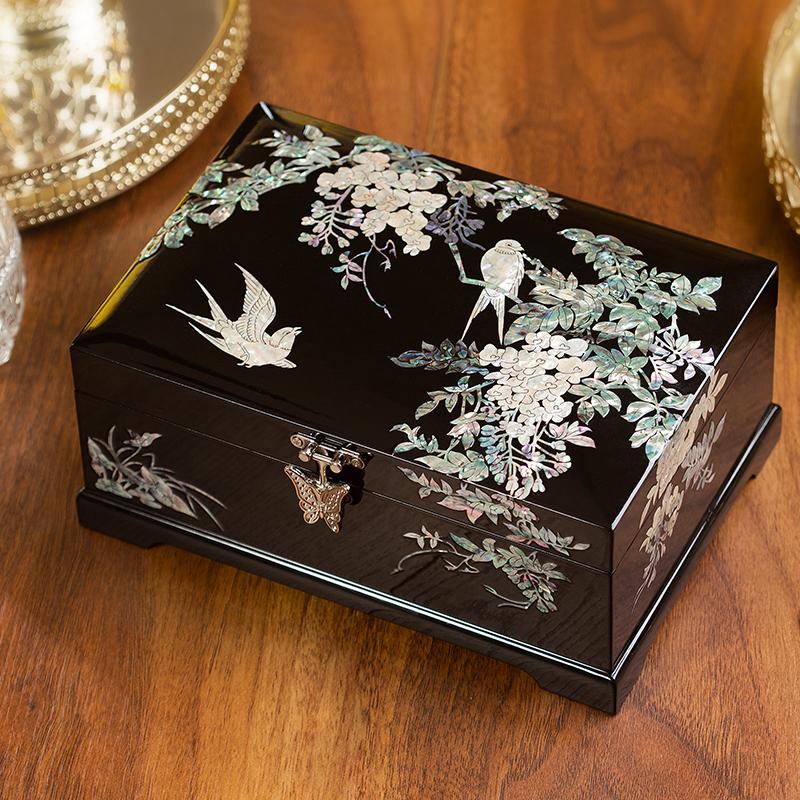 Pingyao Lacquer Jewelry Box Vintage Multifunctional Storage for Necklace Ring Bracelet Wedding Gift