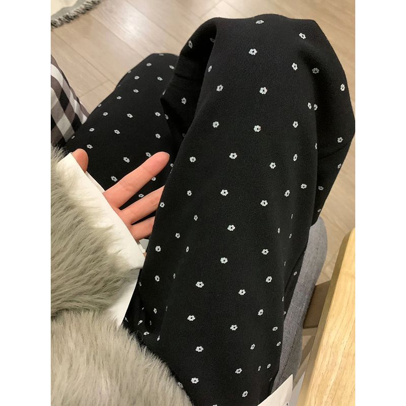 Black Polka Dot Fat Sister mm High Waist Loose Denim Black M