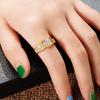 Huitan Trendy Gold Color Wedding Rings for Women Full Bling Iced Out Cubic Zirconia Modern Fashion Design Statement Lady Zircon
