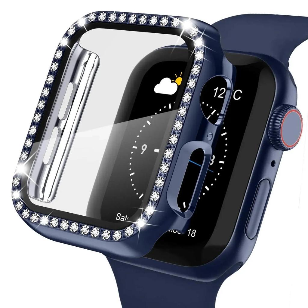 Cover For Apple Watch Case 44mm 45mm 41mm 40mm 38 42mm Bling Diamond bumper+Screen Protector Glass Iwatch Series 9 8 7 5 6 4 SE