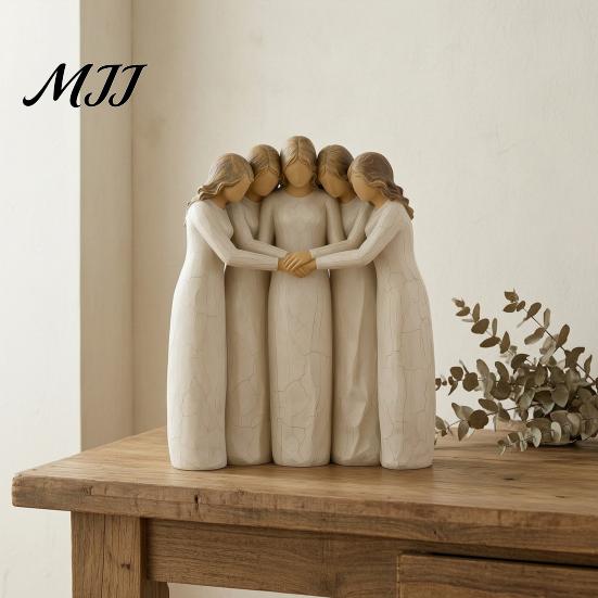 Thoughtful Gifts for Sisters Sisterhood Wooden Figurine, Handcrafted Friendship Sculpture Living Room Fine Carved Statuettes Bedroom Tabletop