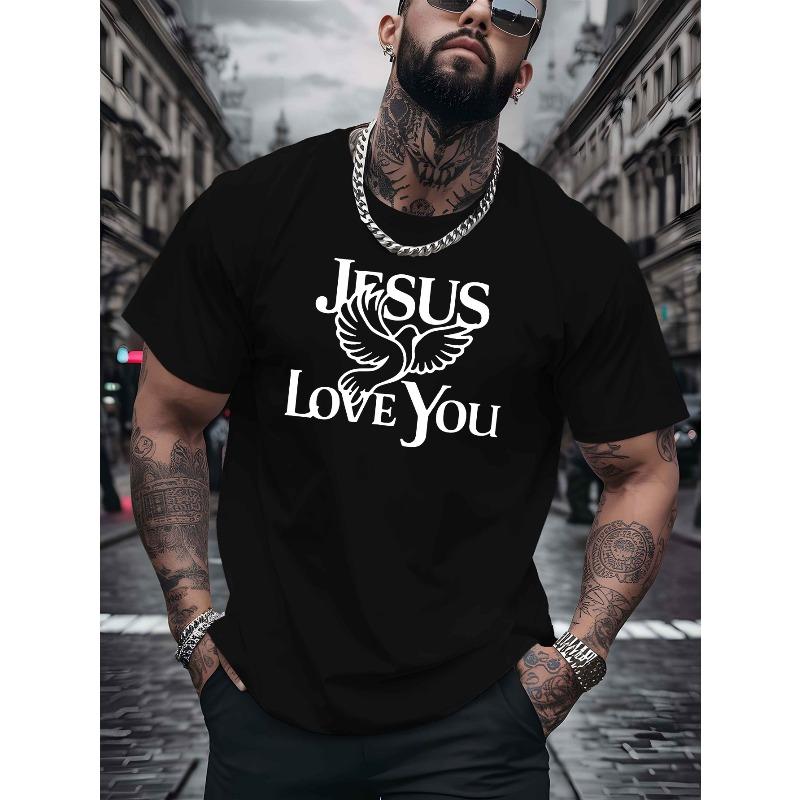 European sizes Men's Faith T-Shirt Print Short Sleeve Round Neck Casual Wear, Breathable Summer Casual Top for Men
