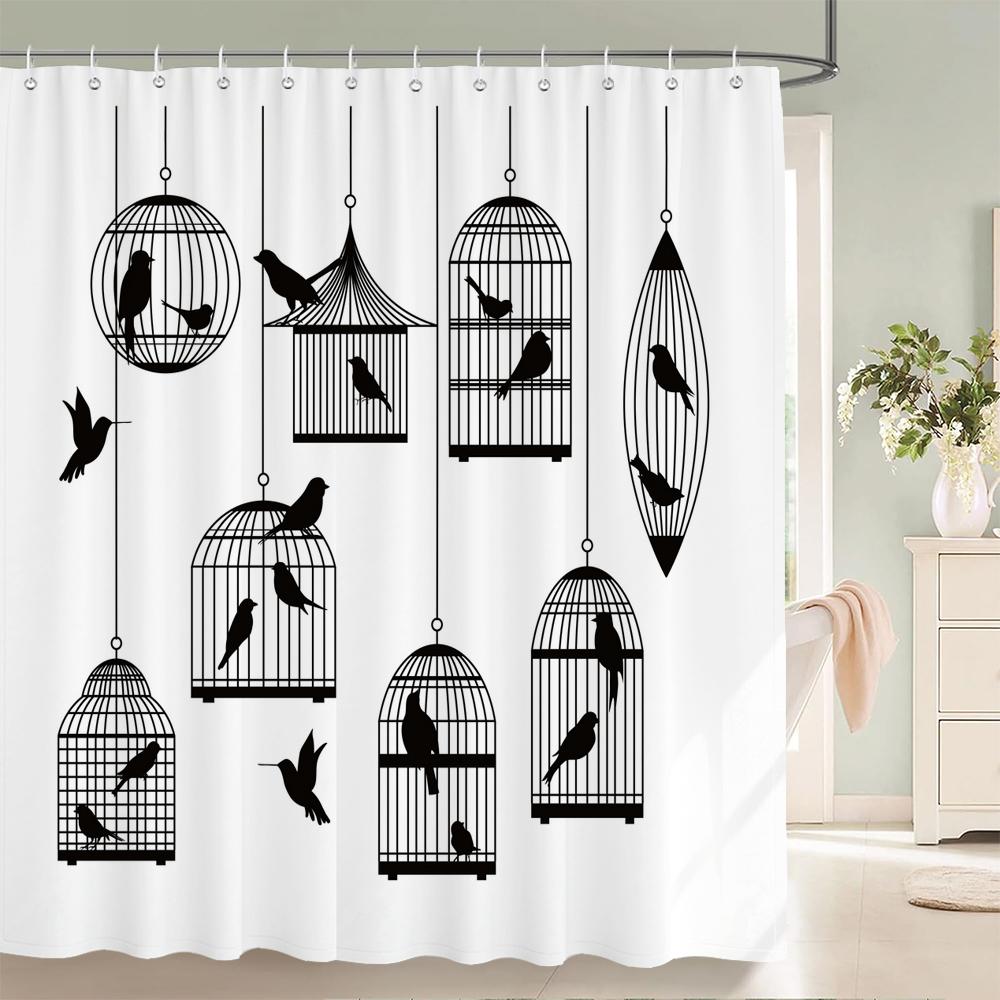 Nordic minimalist art printing Shower Curtain, Waterproof Fabric Flower and leaf Bird pattern Bathroom Curtain for Bathtub Decor
