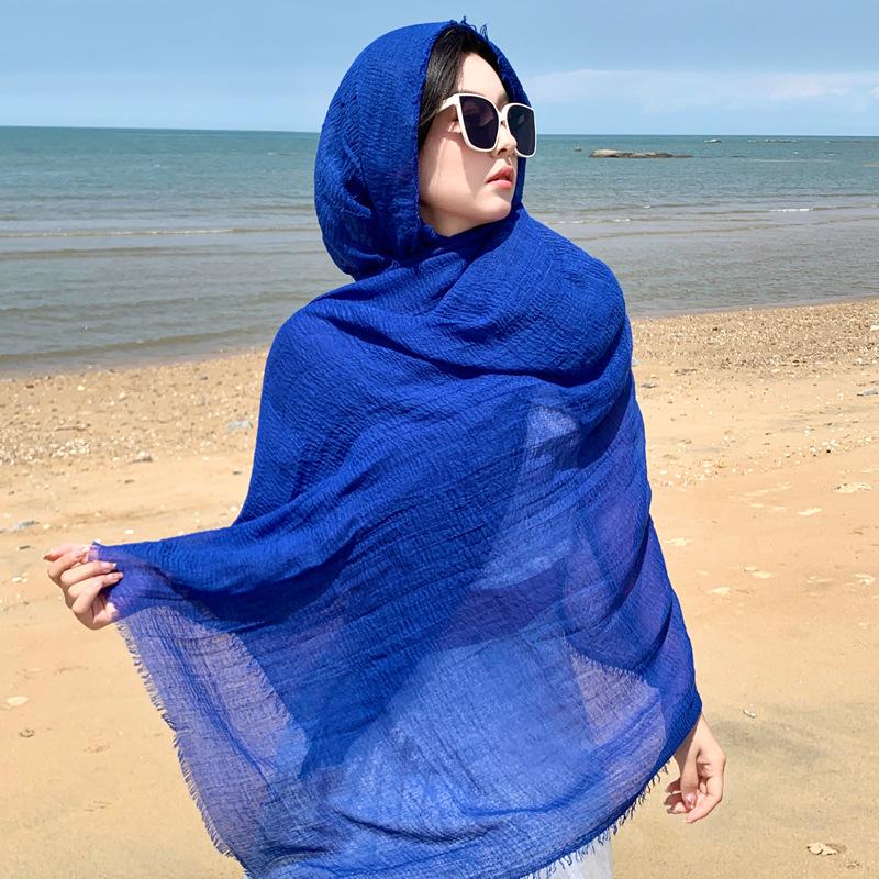 Qinghai Lake Chaka Salt Lake Desert Summer Big Red Tourism Cotton and Line Scarf Women's Sunscreen Shawl Ethnic Style Silk Scarf