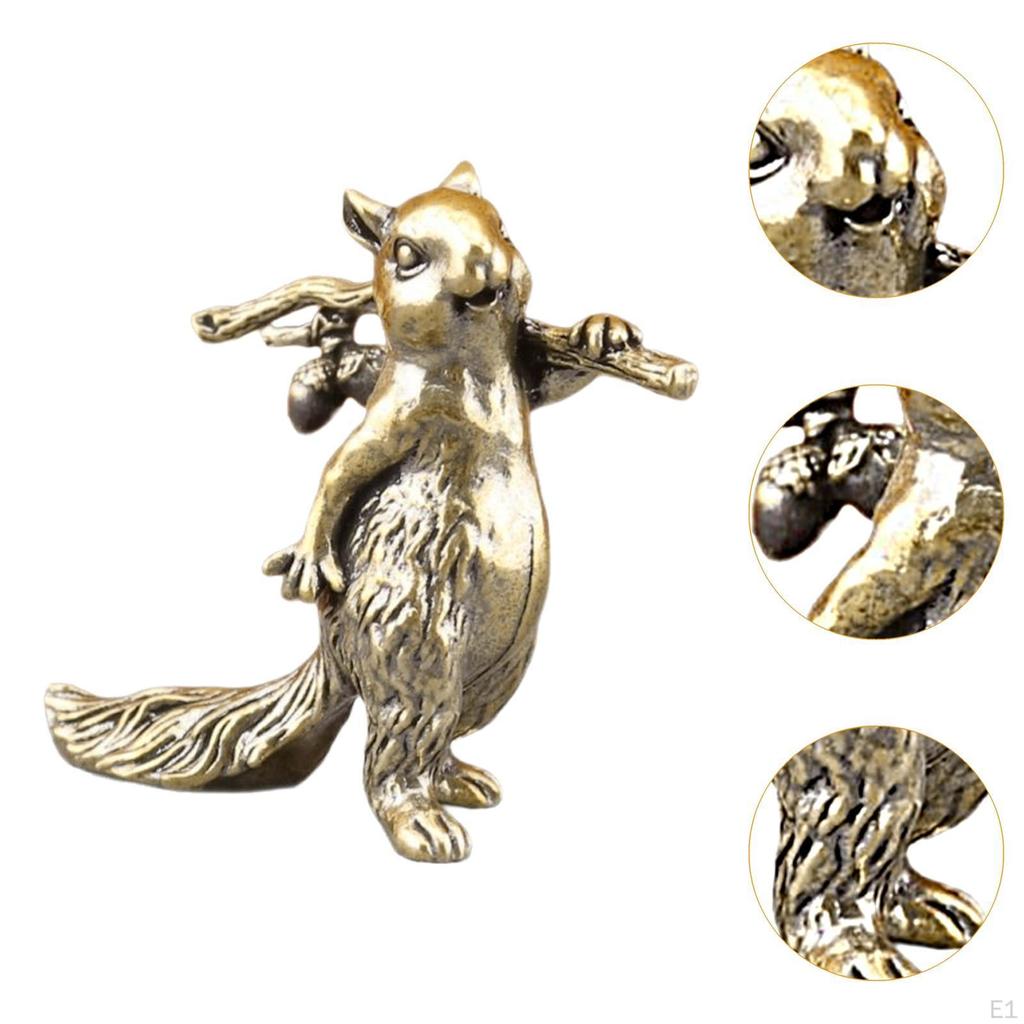 Figurina di Scoiattolo in Ottone, Decorazione da Scrivania Mini Collezionabile Piccola Scultura Animale da Tè per Tavolo Casa