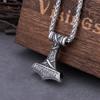 Vintage Nordic Vikings Anchor Odin Rune Necklace Stainless Steel Mjolnir Pendant Punk Jewelry Gift for Men