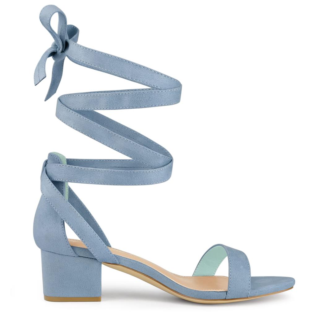 Allegra K Women's Lace-Up Sandals, Open Toe, Block Heel, Blue, Size 24.0cm