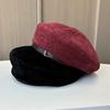 Ankora Red Belt Buckle Beret Female Literary And Retro Temperament Painter Hat Suede Face Small Bud Hat
