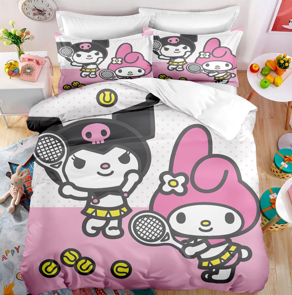 Digital Print Three-Piece Cartoon Cute Kuromi Kuromi Bedding
