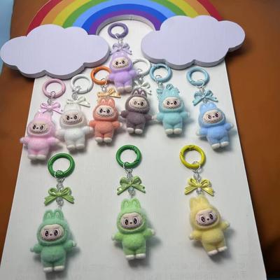Mini LABUBU Key Chain Kawaii Labubu School Bag Pendant Keyring Couple DIY Key Ring Decoration Accessories Kids Gift