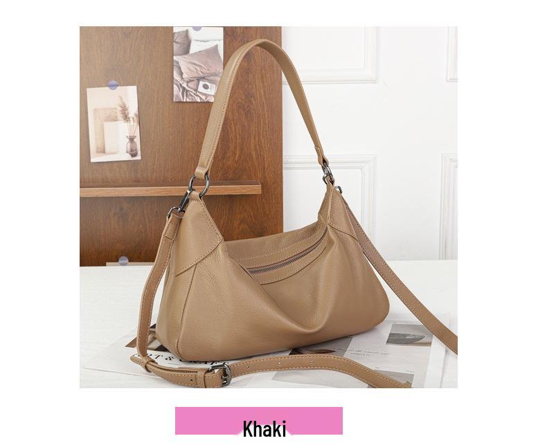Large Capacity Genuine Cowhide Crossbody Bag - Simple, Versatile Underarm Design with High-End Feel for Women