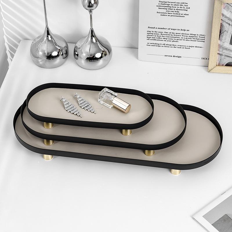 Desktop Decorations Storage Trays Light Luxury Wrought Iron Ornaments Leather Storage Trays Entrance Jewelry Decorative