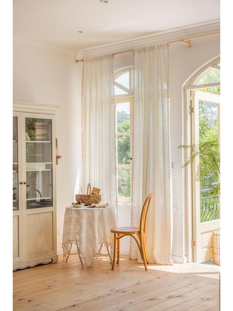 Imanqi Yun Semi-Blackout White Striped Embroidered Curtains for Kitchen & Living Room Windows