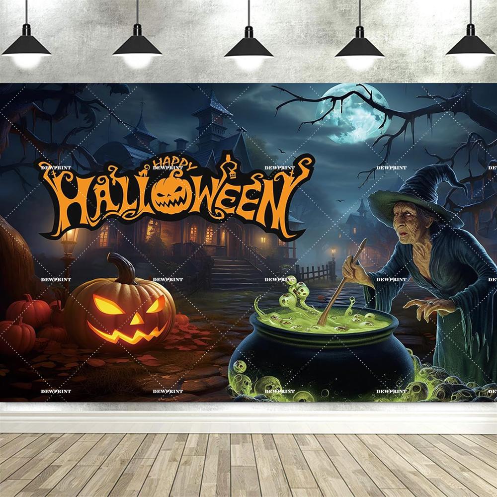 Dewprint Halloween Witch Banner Backdrop Party  Spooky Castle Pumpkin Grim Reaper Background Indoor Outdoor Photography Prop124