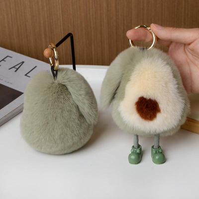 Cute Rex Rabbit Hair Cow Oil Fruit Car Keychain Car Hanging Accessories Net Red Ins Plush Doll Book Bag Hanging Accessories