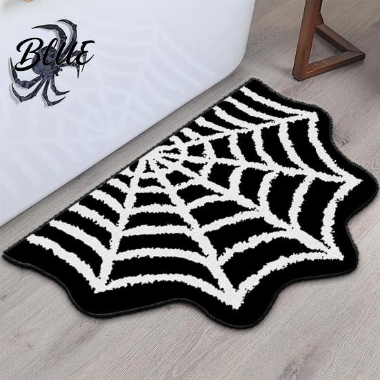 Fade Resistant Floor Bathroom Rug Web Mat Bath Carpet Spider Halloween Gothic Non-slip Mat Black Bat Rug for Home