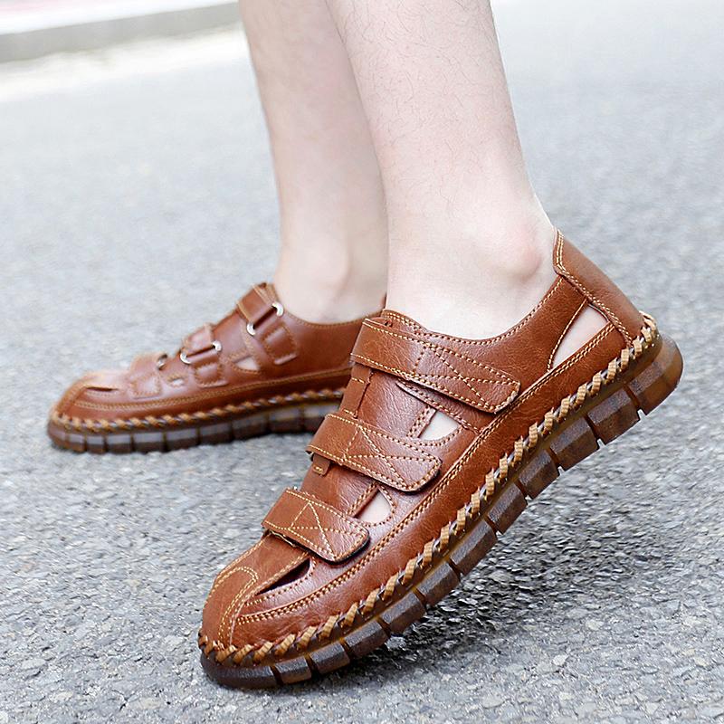 Summer Sandals Men Comfort Sandals Hollow Out Breathable Genuine Leather Shoes Casual Driving Beach Vacation Soft Men Sandals
