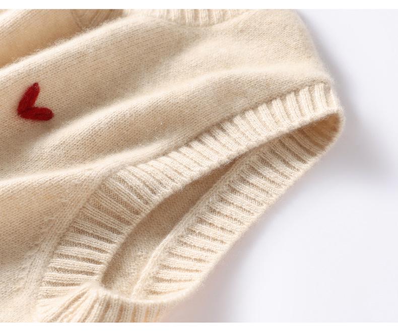 Autumn/Winter Heart Embroidery Cashmere Sleeveless Vest Pullover