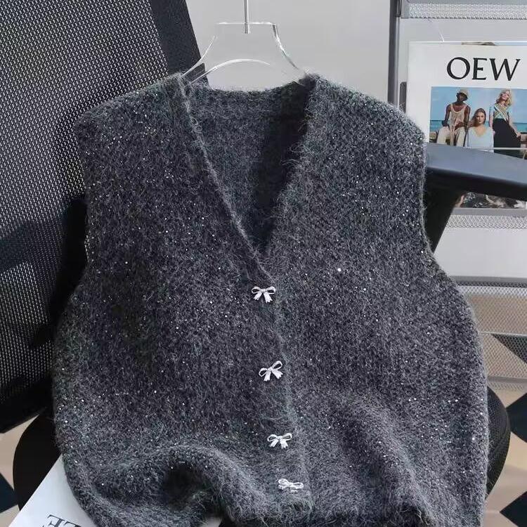 High-End Women's Sequin Knitted Sleeveless Cardigan Vest - Perfect for Layering In Spring, Autumn, and Winter 2025