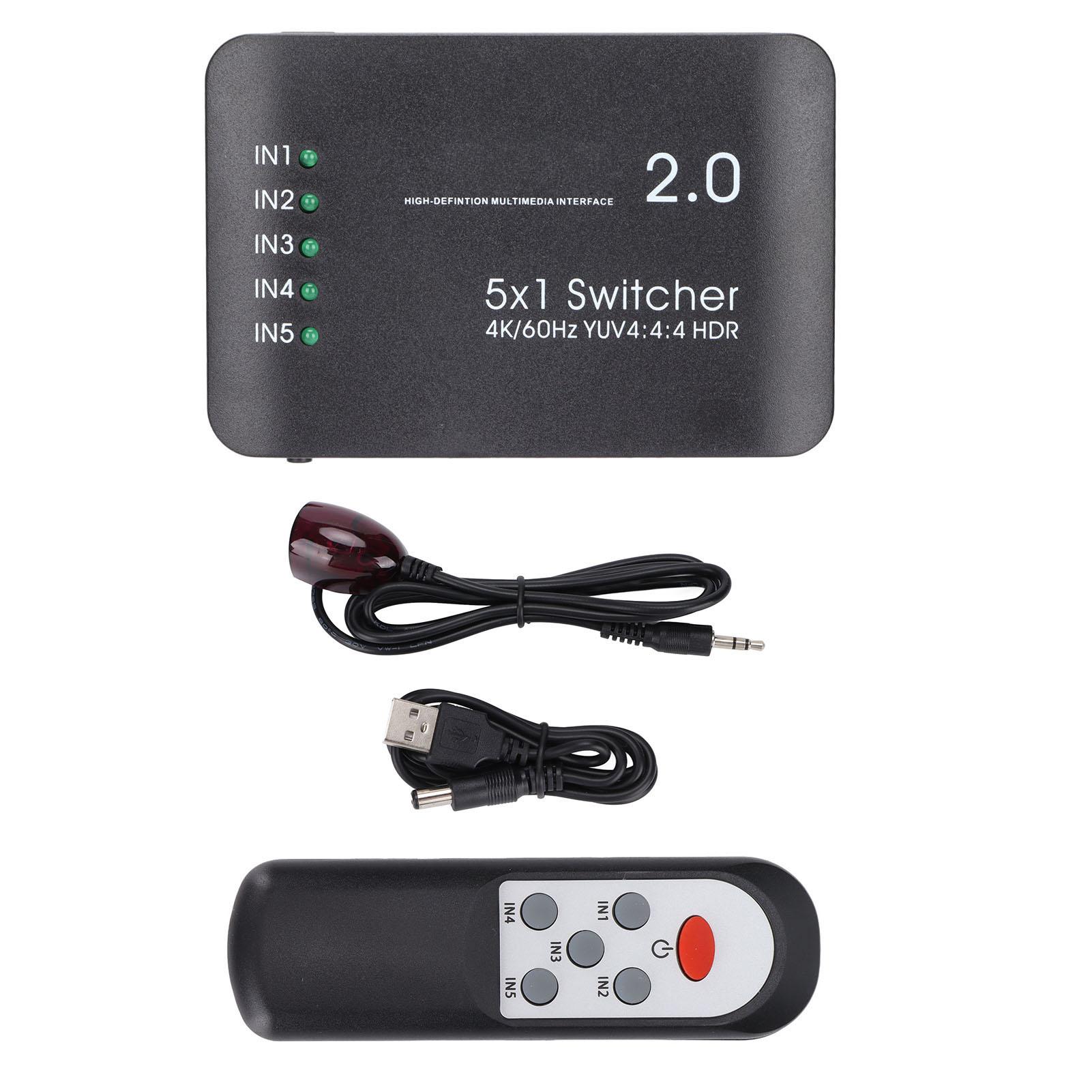 

Коммутатор интерфейса мультимедиа HD 5 портов 4K на 60 Гц YUV 4:4:4 и коммутатор HDR Hub 2.0 с ИК-пультом дистанционного управления