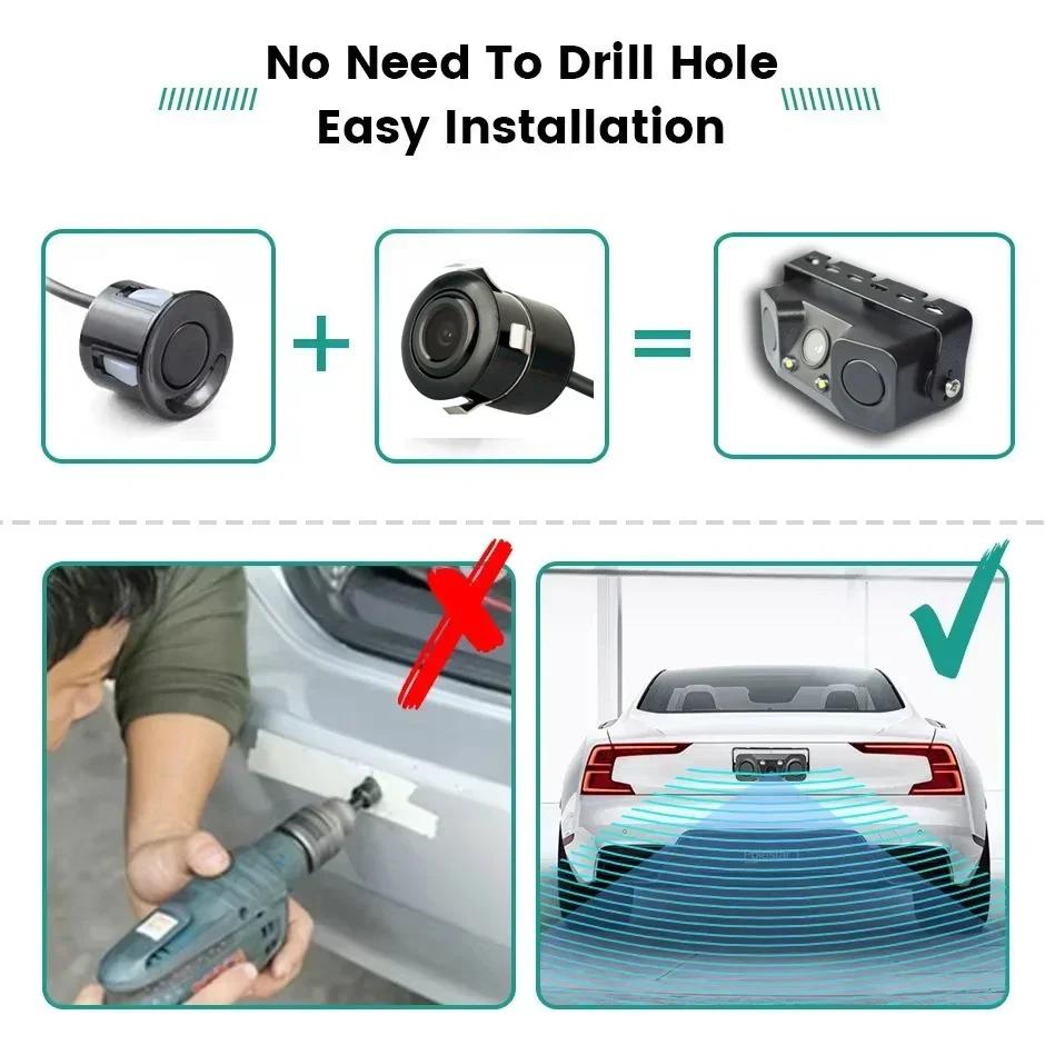 3 In 1 Backup Reversing Camera Parktronic Car Video Parking Sensor Kit Radar Visible Display 4.3in/5in Monitor System Alarm