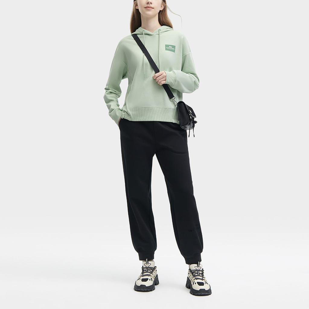 FILA Solid Color Cuffed Casual Knit Sports Pants Women bottoms Black F11W349601F-BK