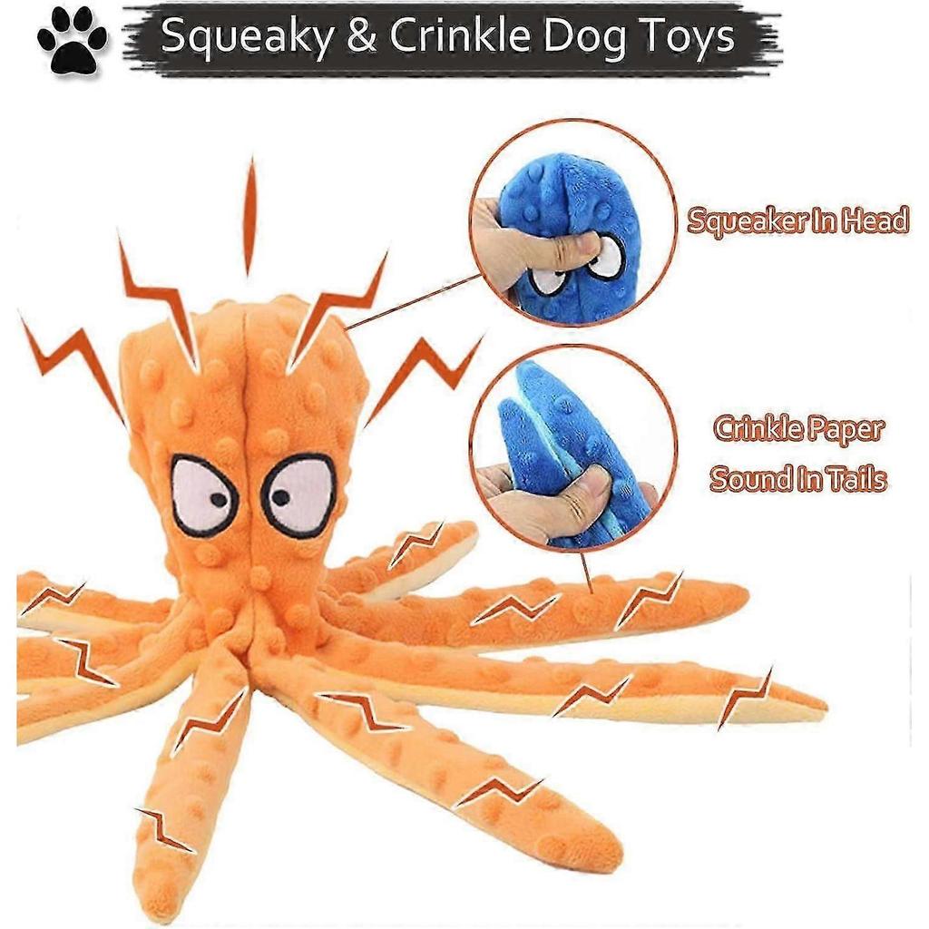Squeaky Dog Interactive Orange Toy, No Stuffing Octopus Dog Chew Toy with Crinkle Paper, Suitable for Medium and Large