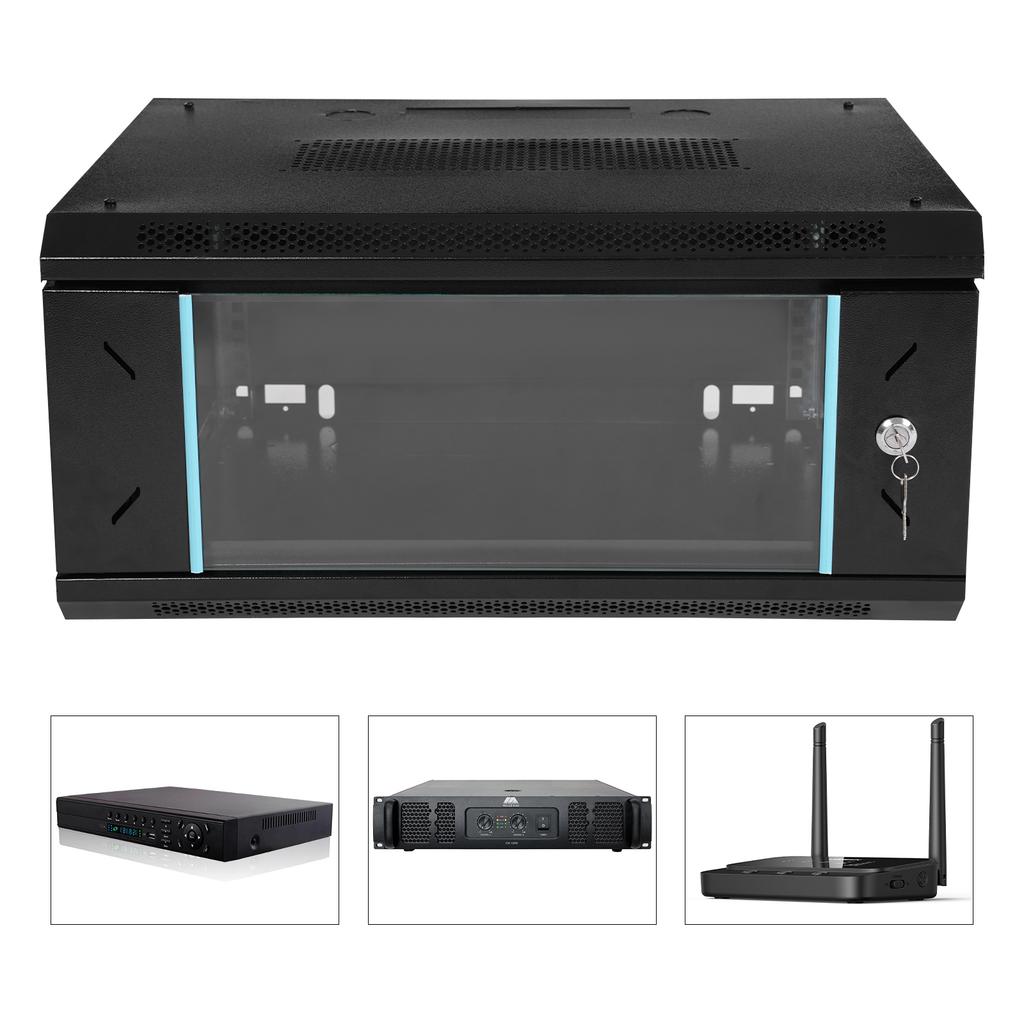 4U Wall Mount Server Cabinet, 50kg/110lbs Heavy Duty Network Rack with Glass Door for Switch Router in Office Data Center