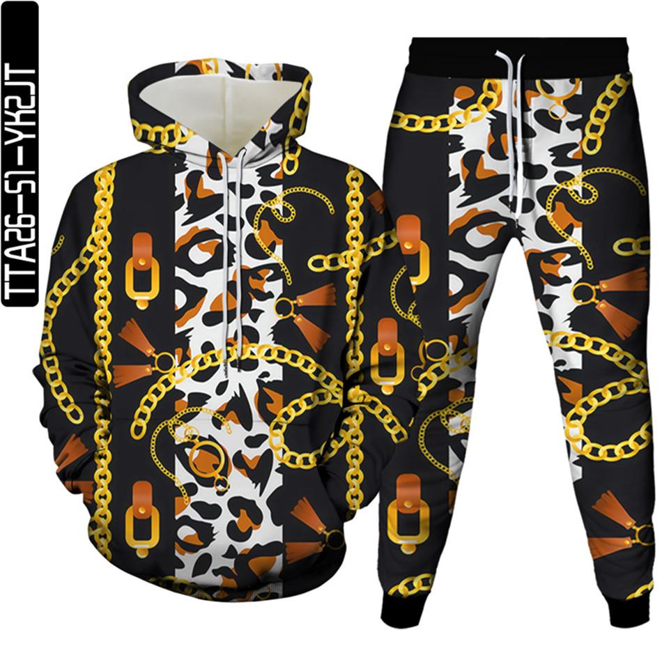 Golden Flowers Male Casual 3D Printed Clothes Sets Luxury Royal Harajuku Autumn Women Hoodies+Trousers 2Pcs Tracksuit Size S-6XL