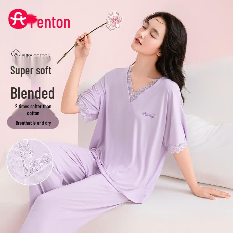 Fenteng Women s Summer V-neck Pajama Set M