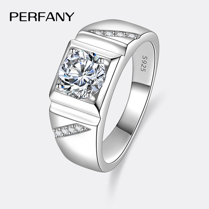 PERFANY 1/2CT Moissanite Ring for Men S925 Pure Silver Sparkling Diamond Domineering Wedding Ring Luxury Wedding Jewelry Gift