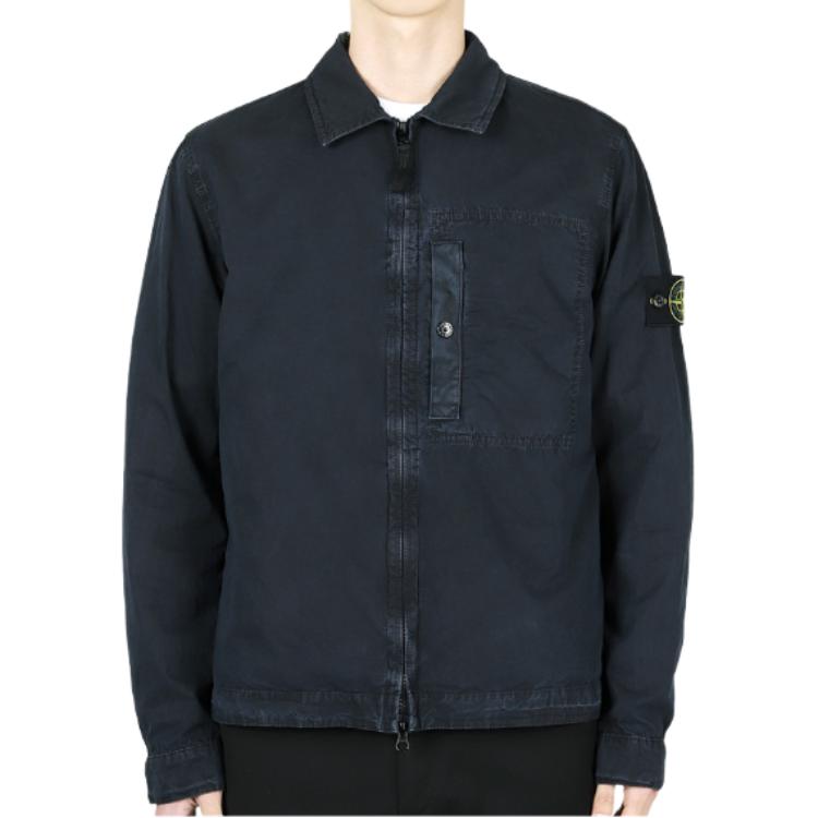 STONE ISLAND Solid Color Logo Zip Long Sleeve Shirt Men Shirts Blue K1S1512000-32S00WN-V0120