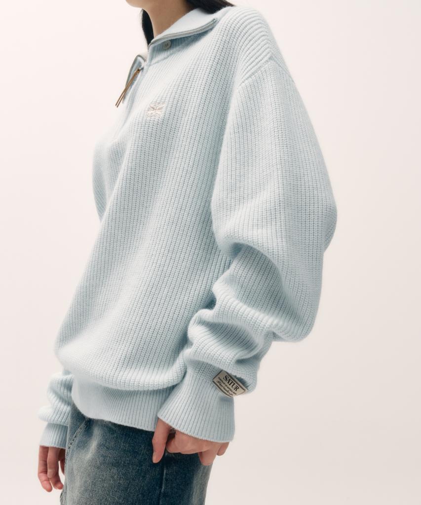 Seteo Button-Up Sailor Half Knit Zip-Up Light Blue