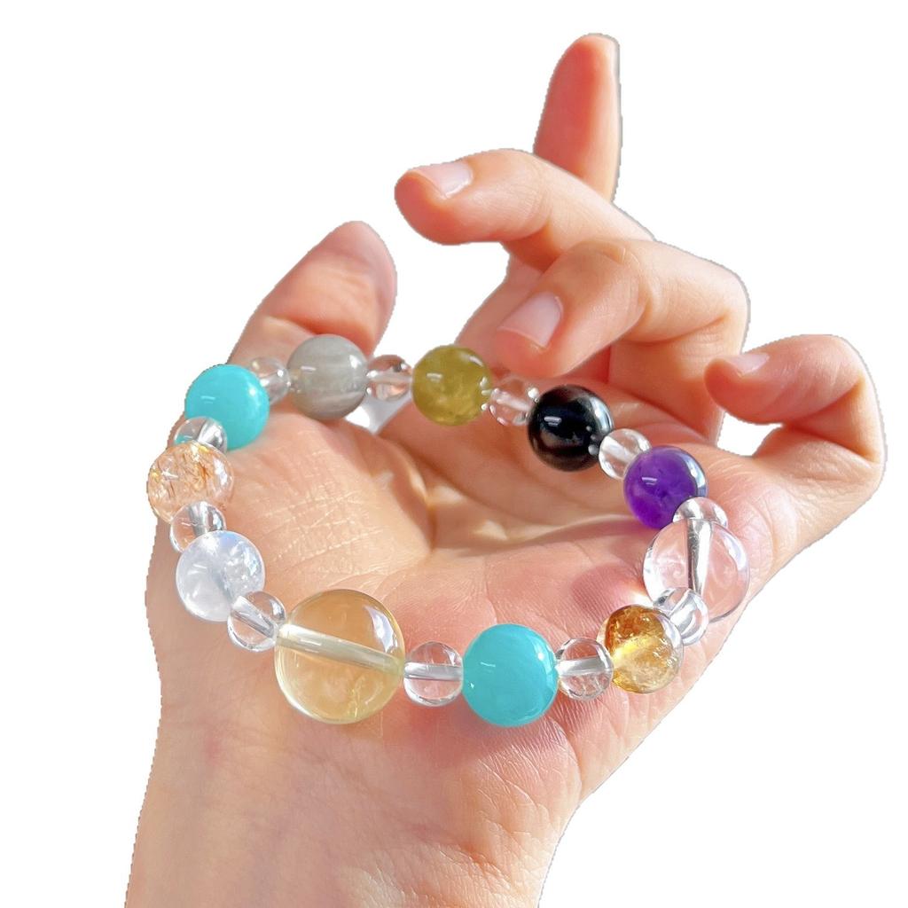 Retro High Quality Natural White Crystal Tianhe Stone Amethyst Lemon Yellow Duobao Bracelet Bracelet.