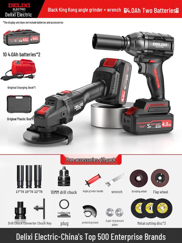 Delixi Brushless High Torque Multi-Tool Set: Electric Wrench and Angle Grinder.
