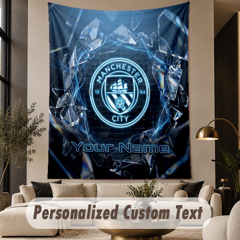 Custom Text Tapestry Manchester City Print Wall Tapestry Indoor Living Room Wall Decor