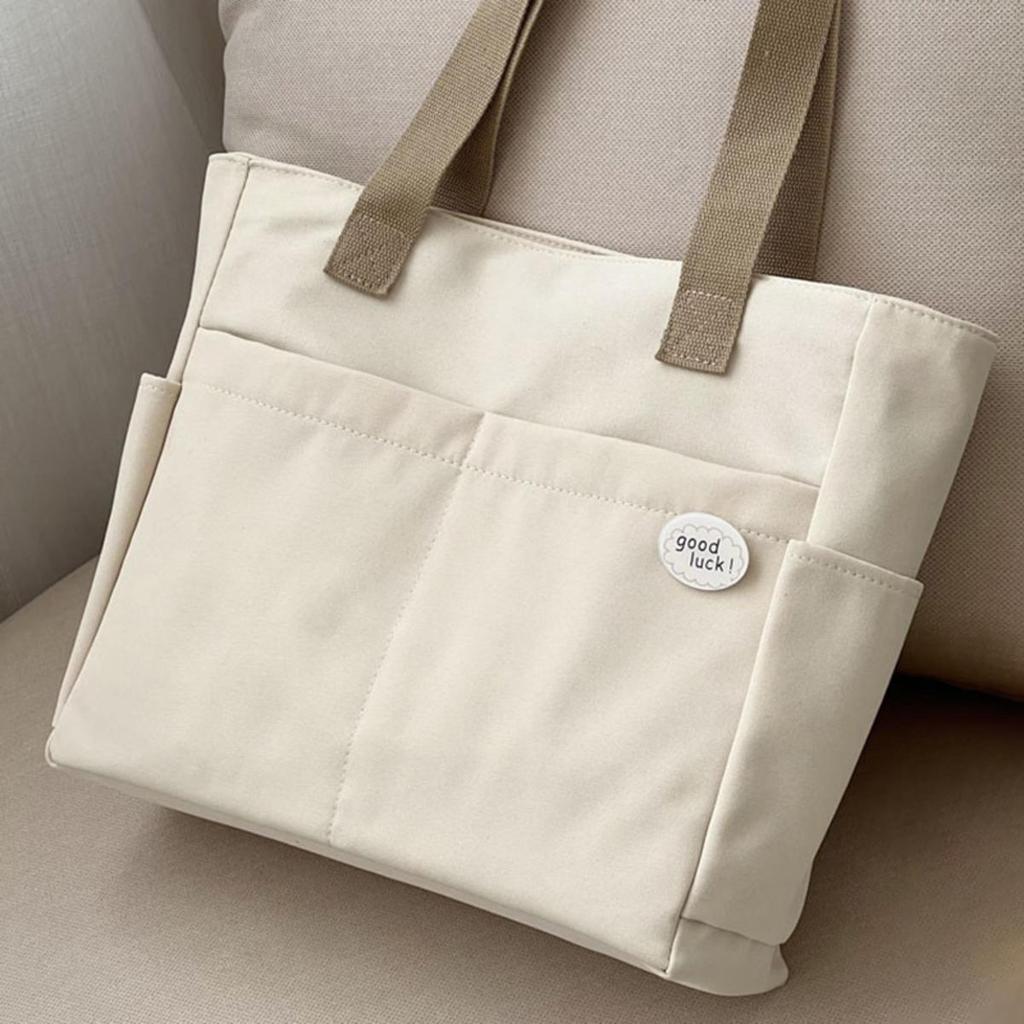 1Pc Women's Tote Bag Canvas Sewing Thread Large Capacity Advanced Sense Handbag Convenient Practical Female's Commuter Bag