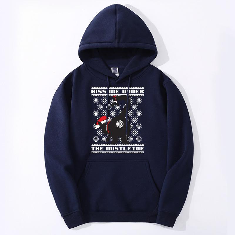 

Women s Loose Warm Winter Fashion Versatile Christmas Hat Black Cat Print Hooded Sweatshirt XXXL