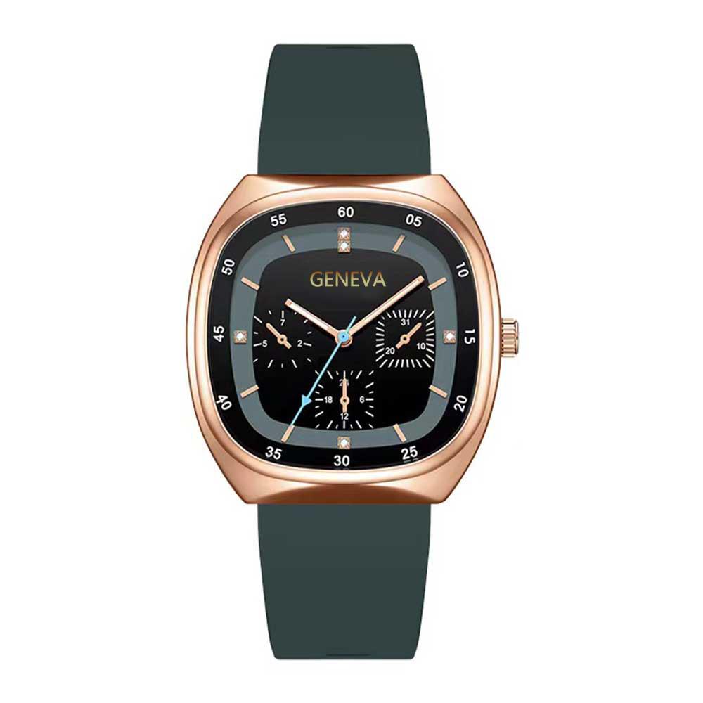 "Versatile Green Square Quartz Watch - Fashionable Digital Luminous Design for Couples"